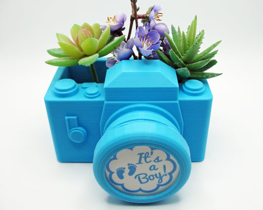 Blue Photo Frame Camera Planter, It's A Boy