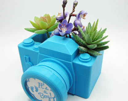 Blue Photo Frame Camera Planter, It's A Boy