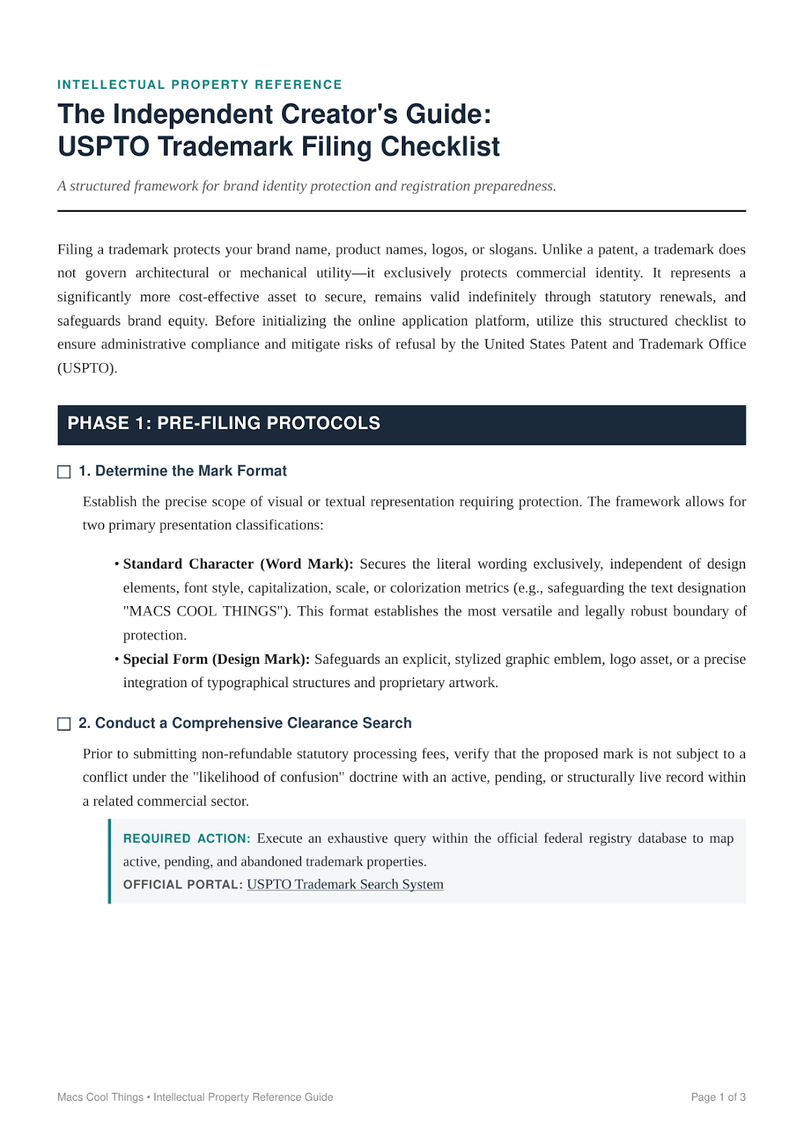 Free Trademark Filing Checklist
